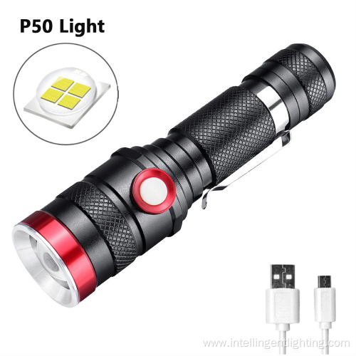 Aluminum USB Rechargeable Torch Outdoor Zoom LED Flashlights